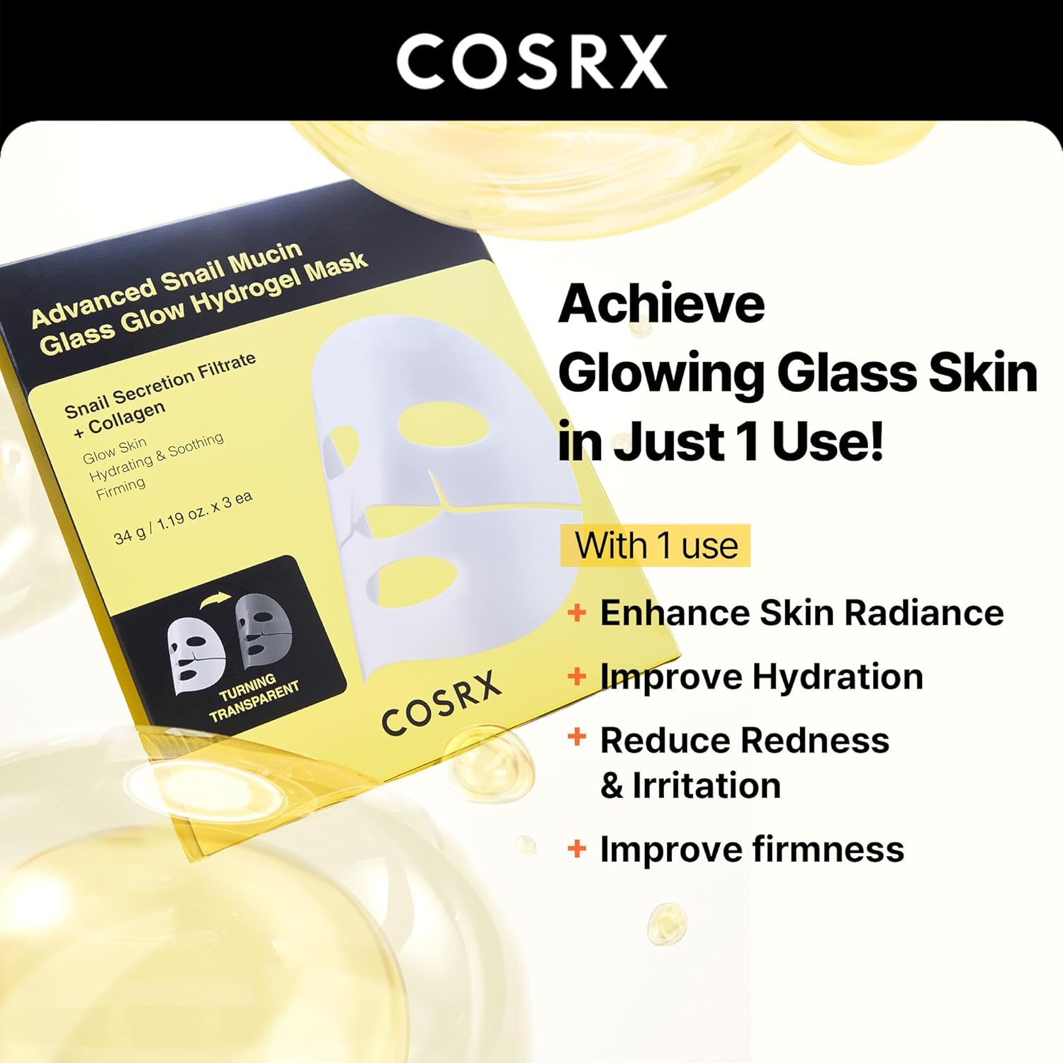 Cosrx Advanced Snail Mucin Glass Glow Hydrogel Mask