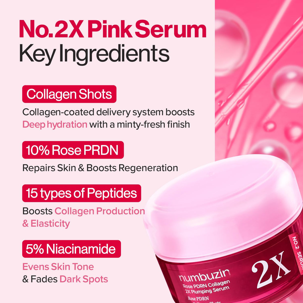 Numbuzin No. 2 Rose PDRN Collagen 2X Plumping Serum