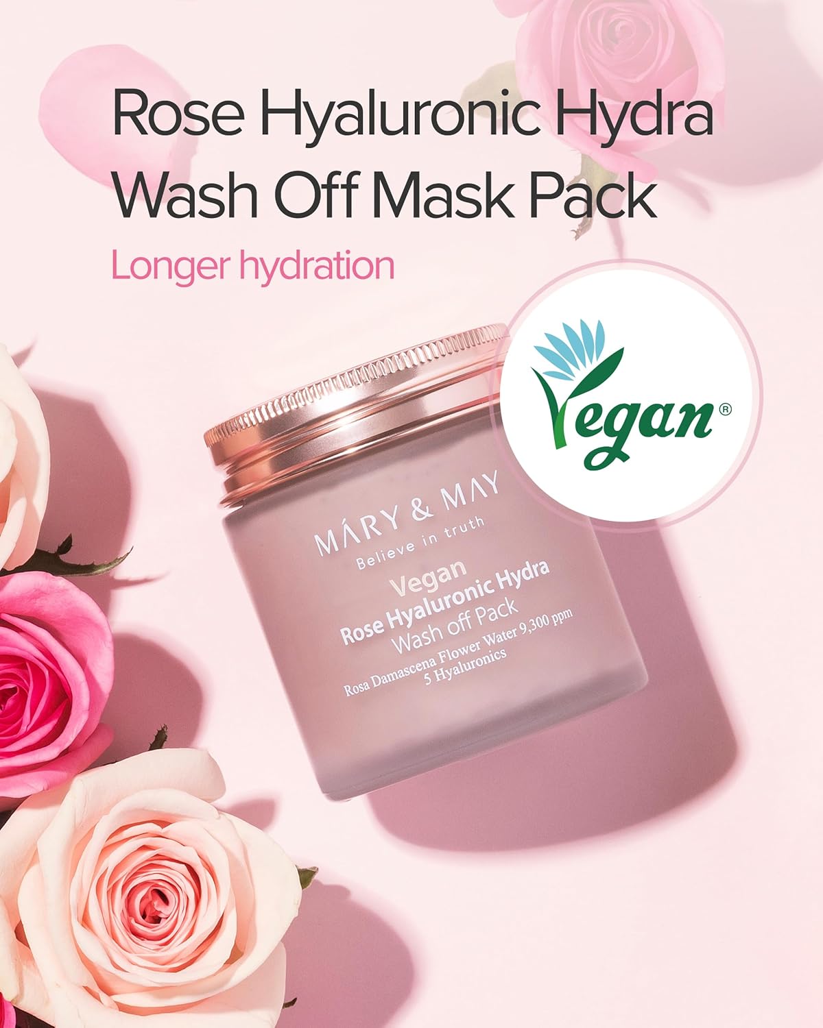 Mary &amp; May Vegan Rose Hyaluronic Hydra Wash Off Pack